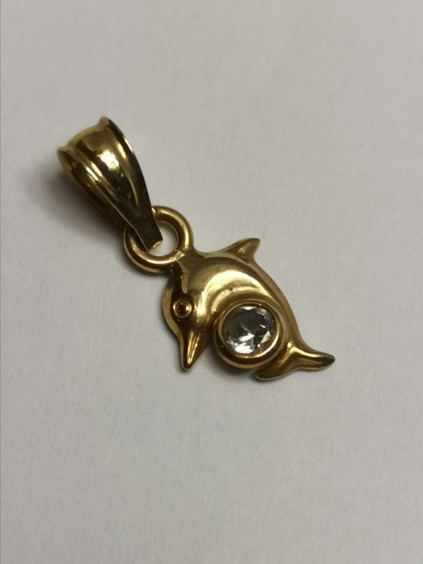 Zlatý přívěs delfín s bílým zirkonem