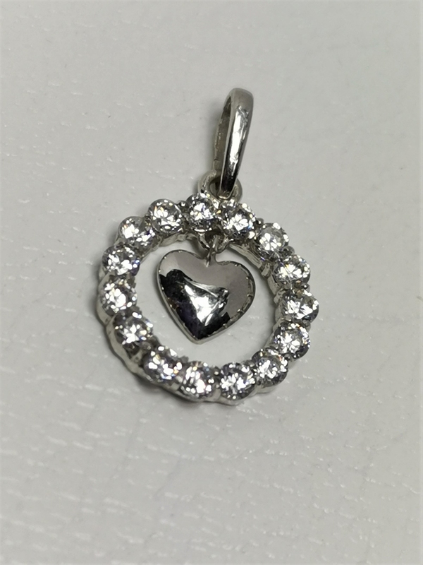 Zlatý přívěs z bílého zlata srdce v kroužku se zirkony