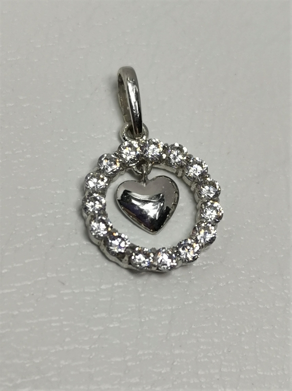 Zlatý přívěs z bílého zlata srdce v kroužku se zirkony