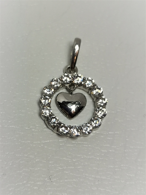 Zlatý přívěs z bílého zlata srdce v kroužku se zirkony