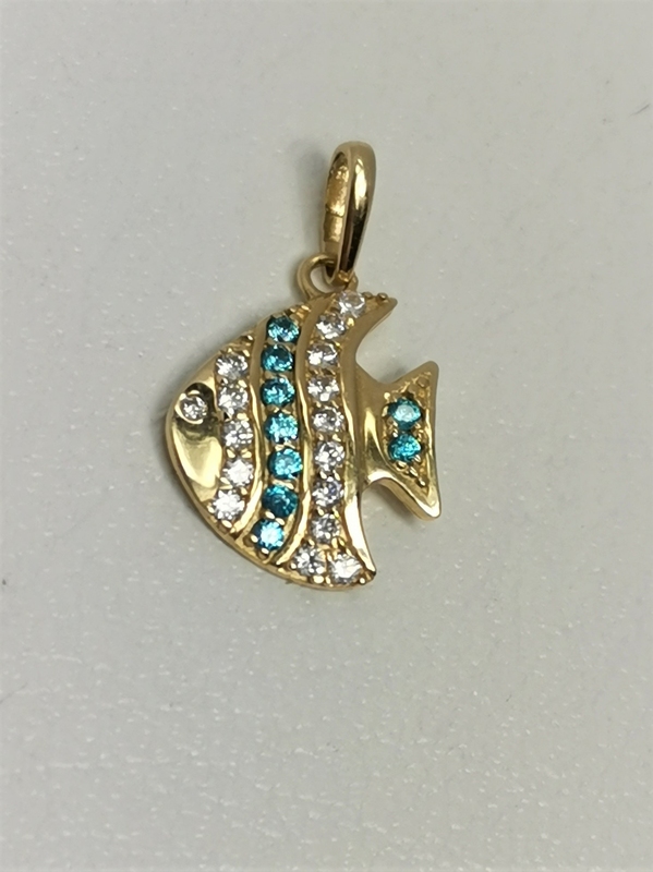 Zlatý přívěs ryba se zirkony 