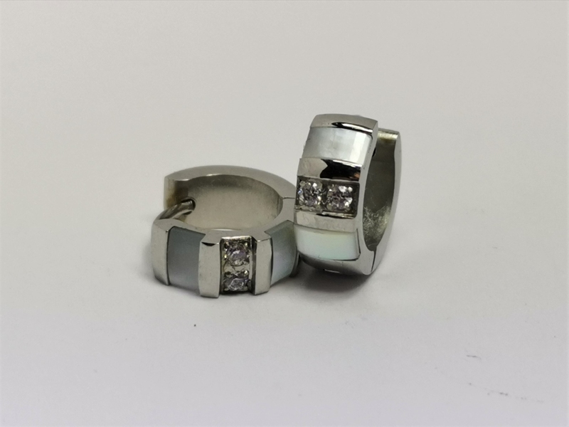 Naušnice z chirurgické oceli kruhy se zirkony a perletí