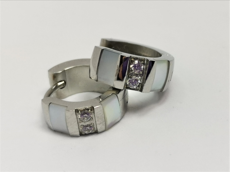 Naušnice z chirurgické oceli kruhy se zirkony a perletí