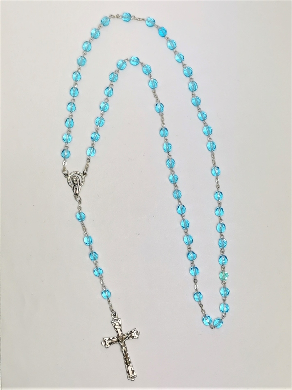 Růženec ze skleněných kuliček, tyrkysový