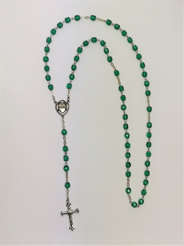 Růženec ze skleněných kuliček, zelený