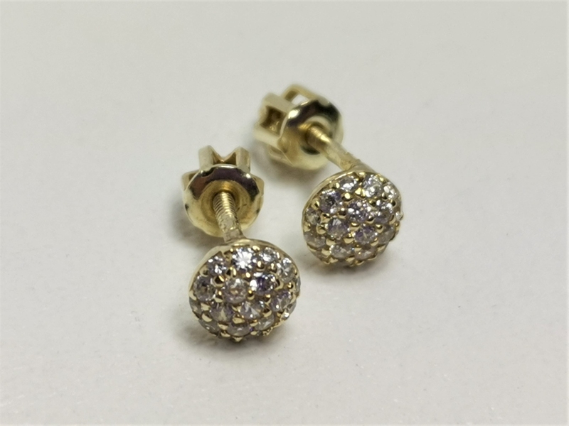 Zlaté naušnice s bílými zirkony na šroubek