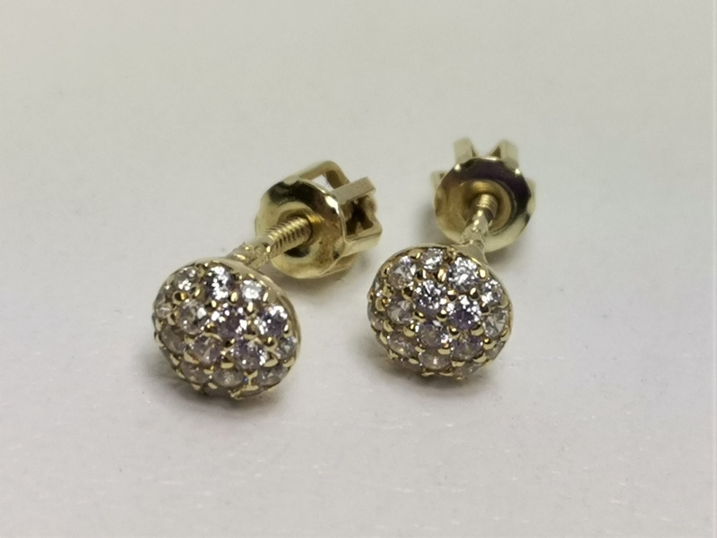 Zlaté naušnice s bílými zirkony na šroubek