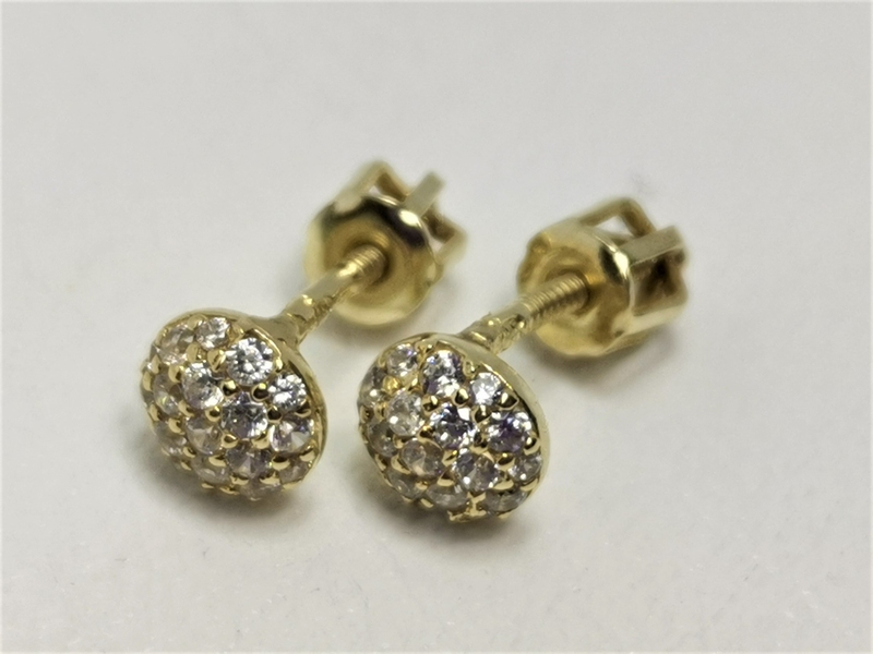 Zlaté naušnice s bílými zirkony na šroubek