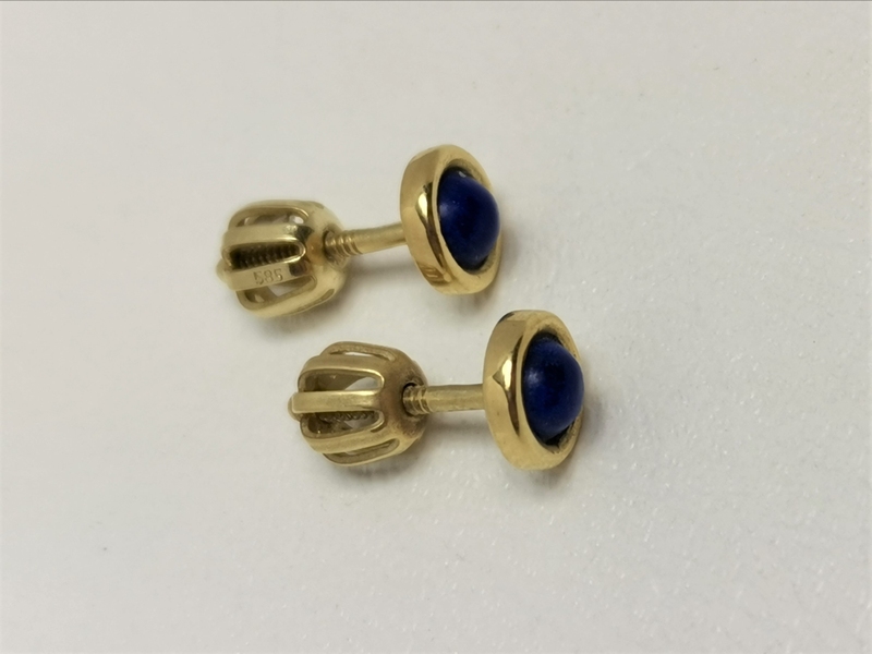 Zlaté naušnice s lapisem lazuli na šroubek