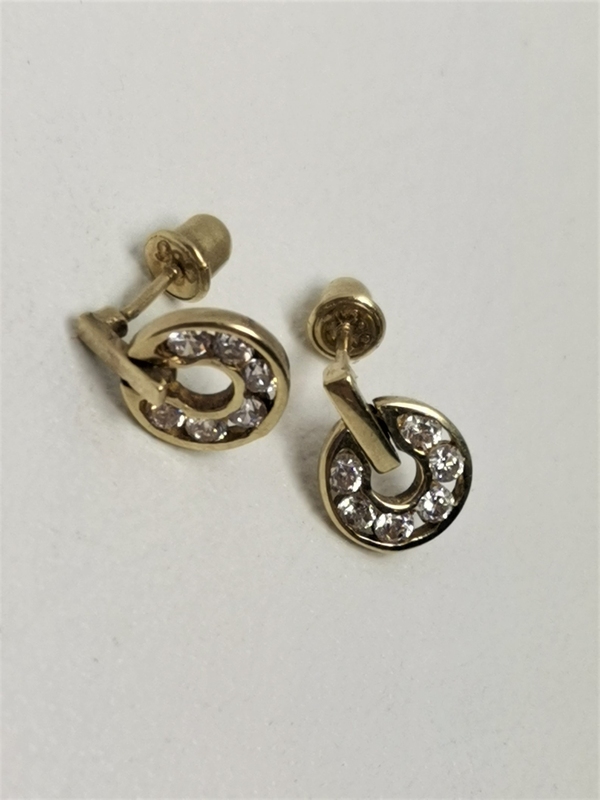 Zlaté naušnice s bílými zirkony na šroubek