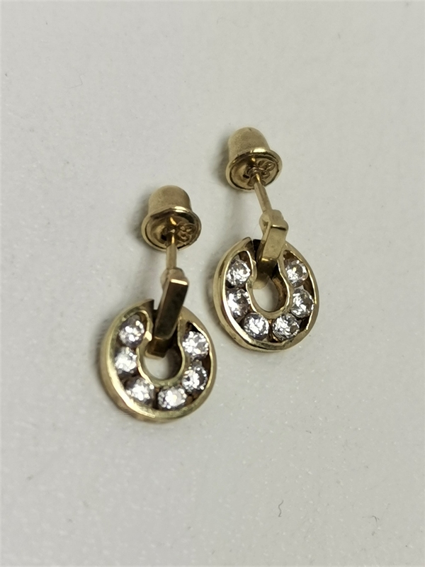 Zlaté naušnice s bílými zirkony na šroubek