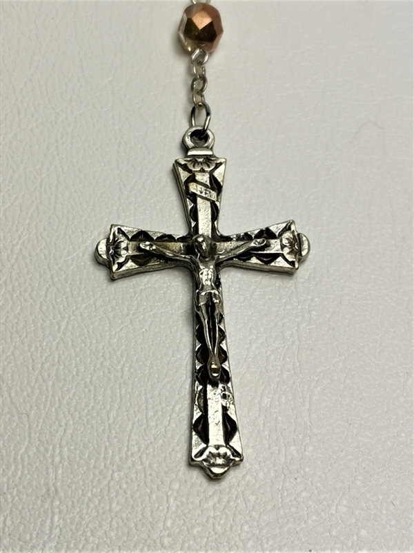 Růženec ze skleněných kuliček, oranžovobéžovobílý