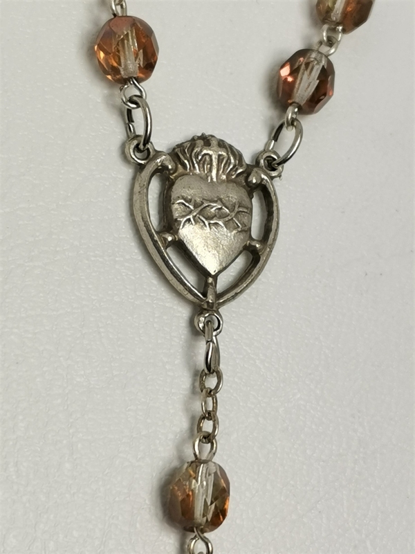 Růženec ze skleněných kuliček, oranžovobéžovobílý