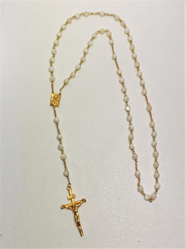 Růženec z přírodního kamene, perleť