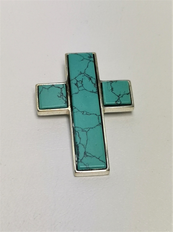 Stříbrný přívěsek kříž s tyrkysem