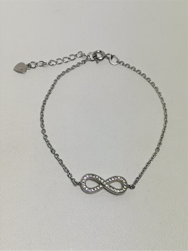 Stříbrný náramek Nekonečno se zirkony, rhodiovaný