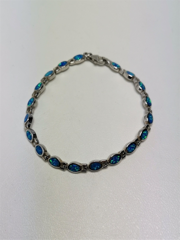 Stříbrný náramek s modrozeleným opálem, rhodiovaný