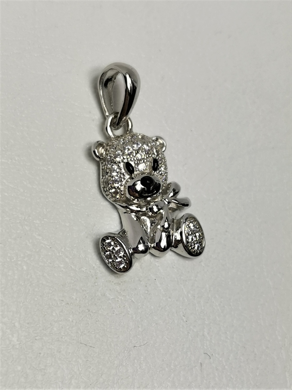 Stříbrný přívěsek medvídek se zirkony, rhodiovaný