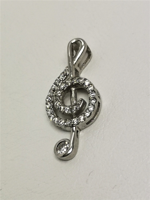 Stříbrný přívěsek houslový klíč se zirkony