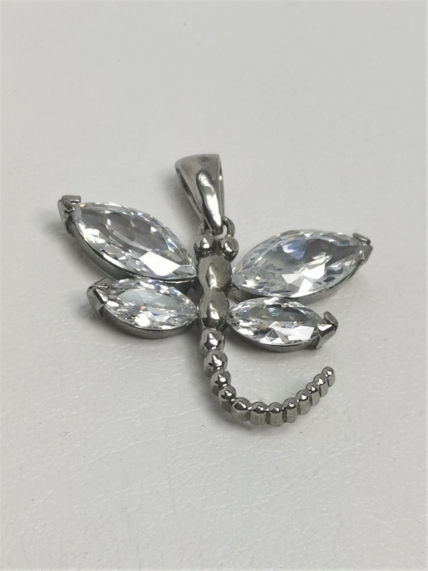Stříbrný přívěsek vážka se zirkony, rhodiovaný