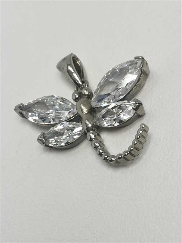 Stříbrný přívěsek vážka se zirkony, rhodiovaný