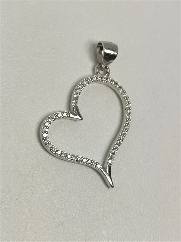 Stříbrný přívěsek srdce se zirkony, rhodiované