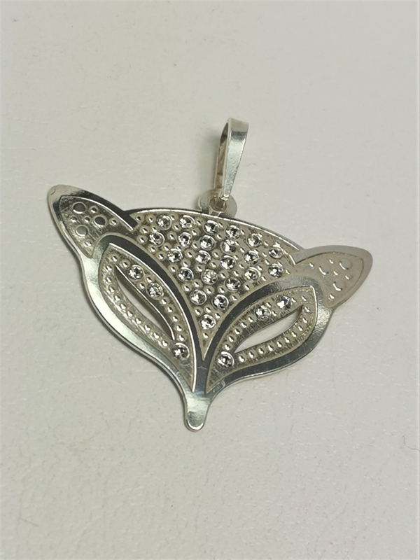 Stříbrný přívěsek liška se zirkony, rhodiovaný