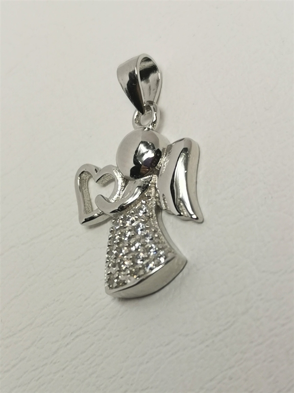 Stříbrný přívěsek anděl se zirkony, rhodiovaný