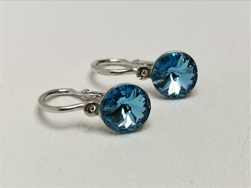 Stříbrné naušnice dětské s velkým modrým Swarovski krystalem