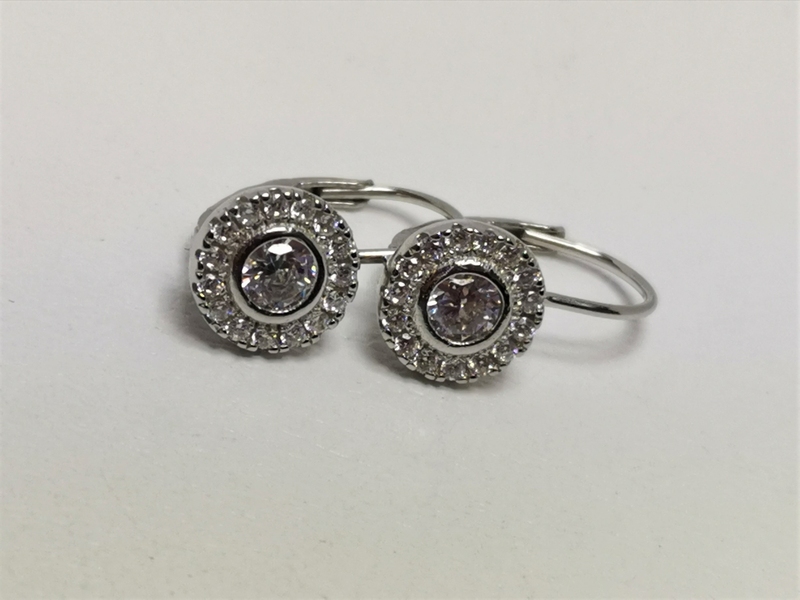 Stříbrné naušnice s bílými kamínky, rhodiované 