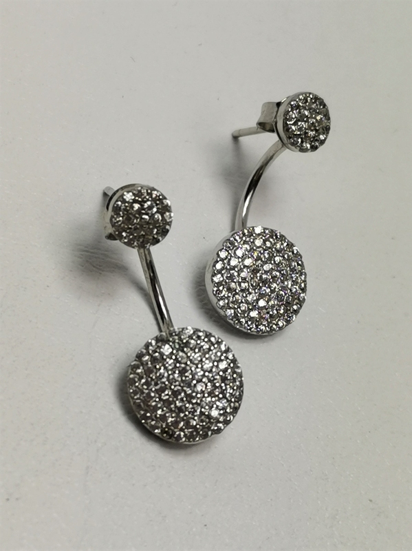 Stříbrné naušnice dvojité se zirkony, rhodiované