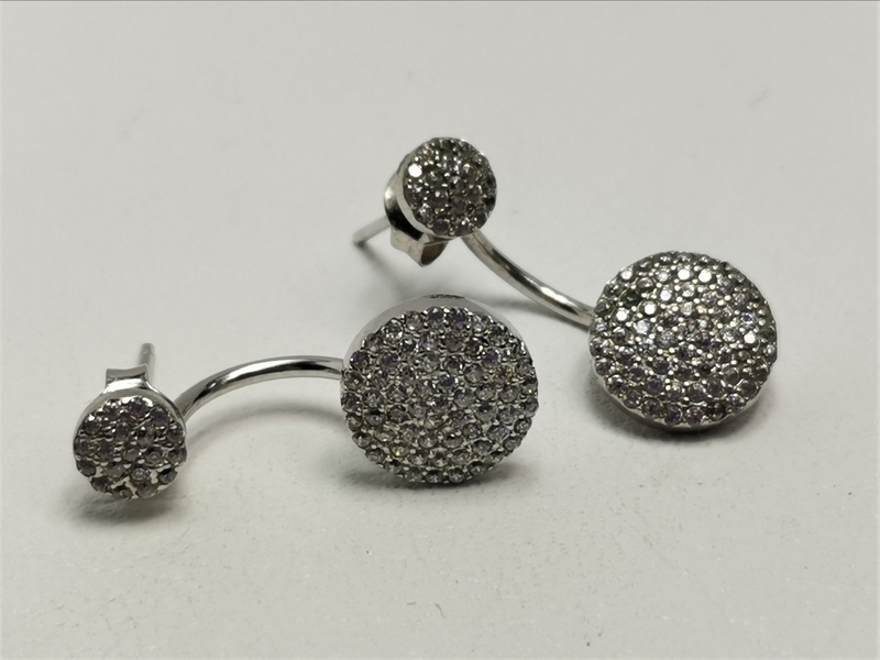 Stříbrné naušnice dvojité se zirkony, rhodiované