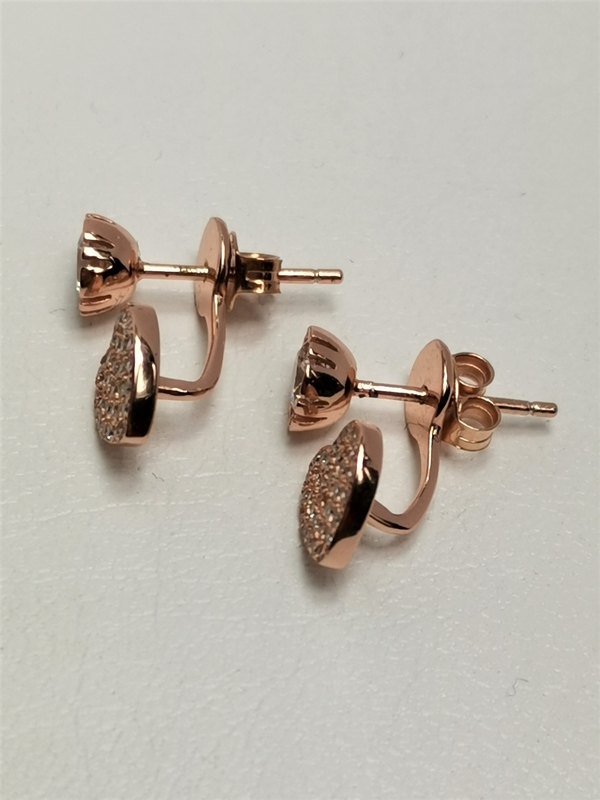 Stříbrné naušnice dvojité se zirkony, červeně zlacené