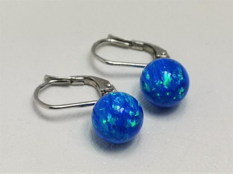 Stříbrné naušnice s modrozeleným opálem, rhodiované