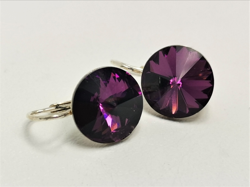 Stříbrné naušnice s velkým fialovým Swarovski krystalem
