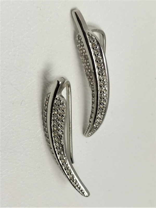 Stříbrné naušnice se zirkony "zaušnice", rhodiované