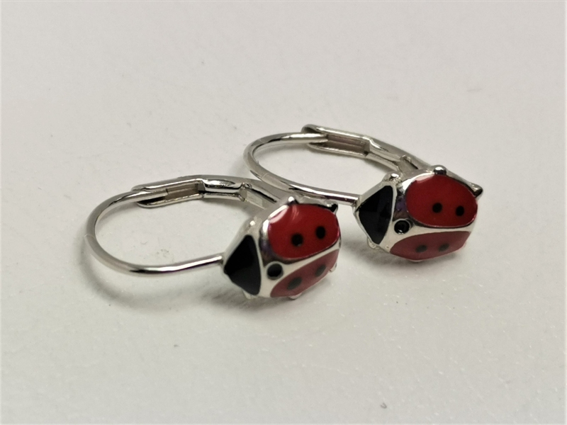 Stříbrné naušnice dětské berušky, rhodiované