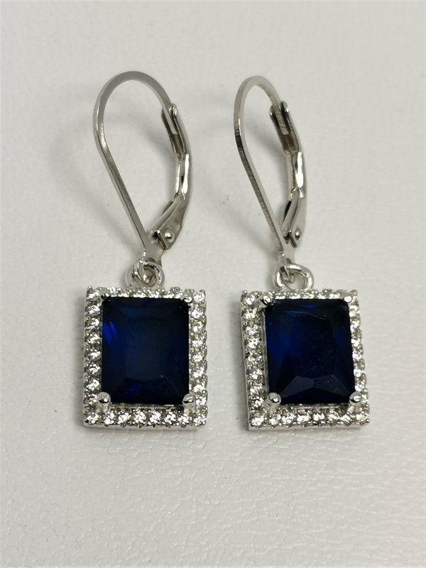 Stříbrná souprava s tmavě modrým kamenem a bílými zirkony, rhodiovaná