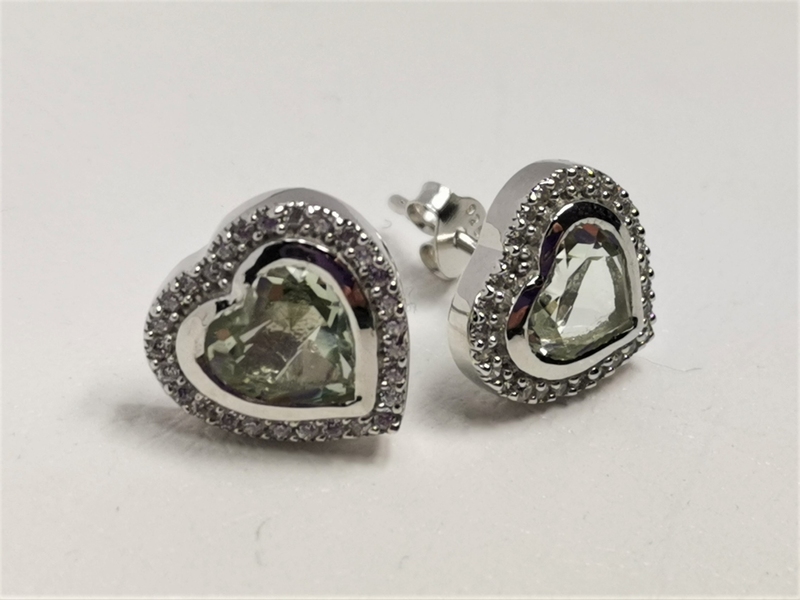 Stříbrná souprava srdce s přírodním ametystem a bílými zirkony, rhodiovaná