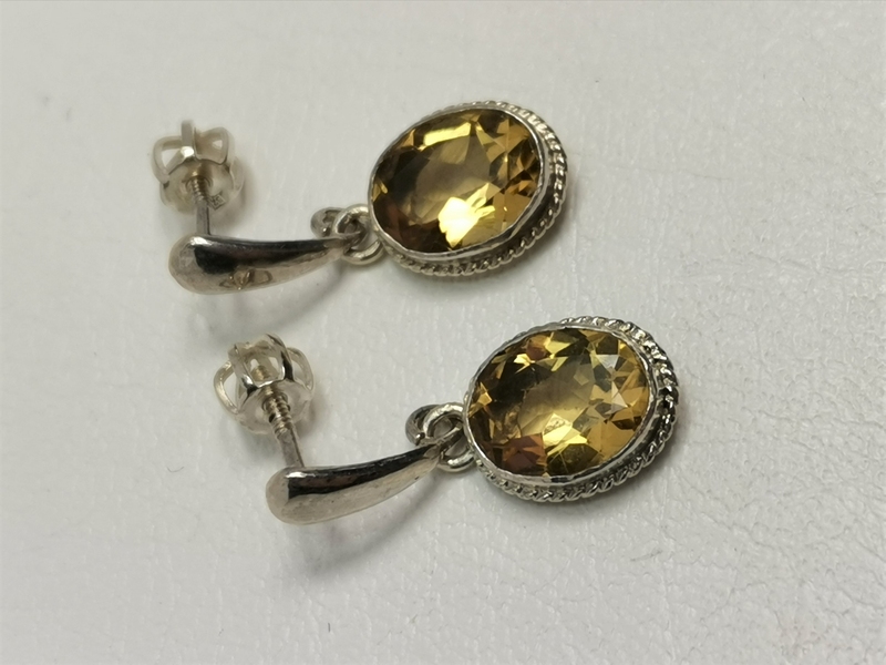 Stříbrné naušnice s přírodním citrínem