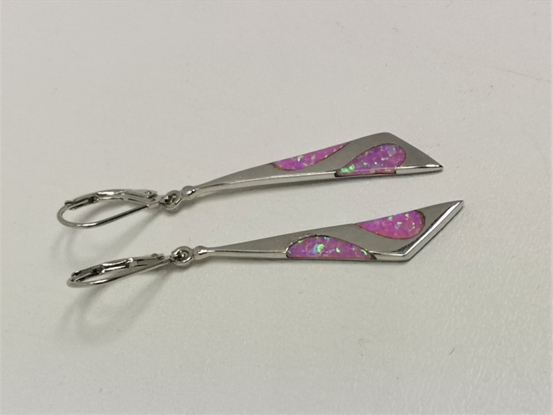 Stříbrné naušnice visací s růžovozeleným opálem, rhodiované