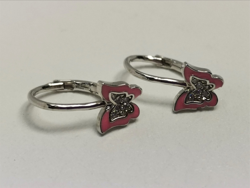 Stříbrné naušnice dětské motýl se zirkony, rhodiované