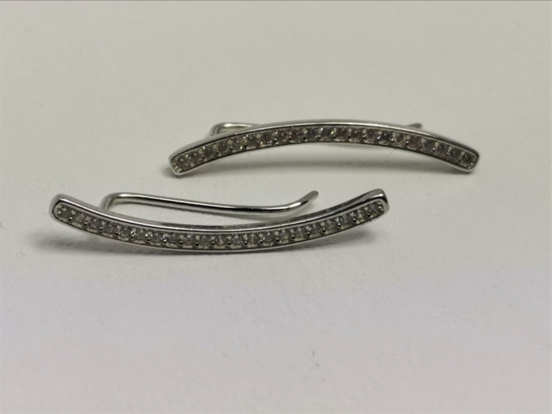 Stříbrné naušnice se zirkony "zaušnice", rhodiované