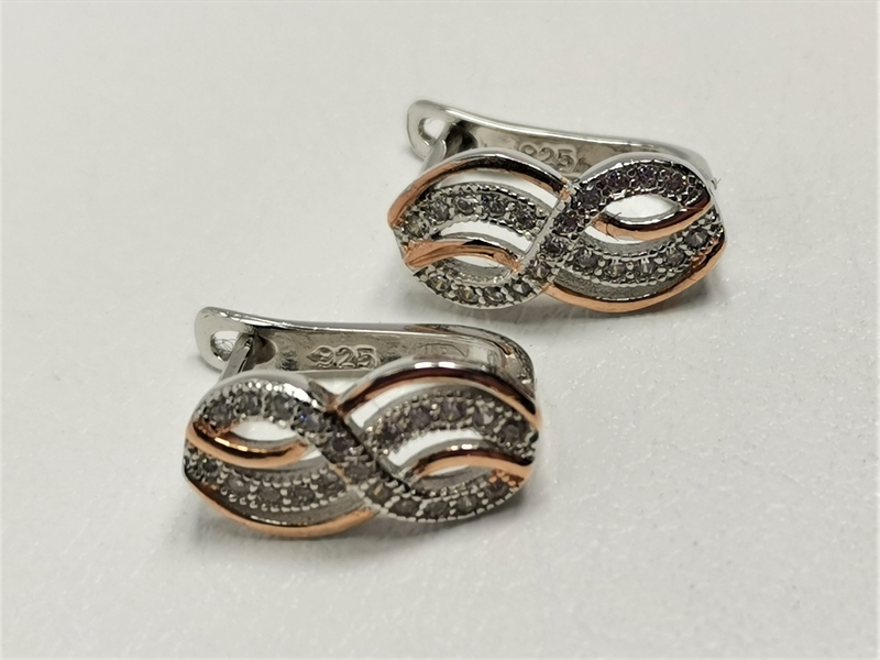 Stříbrná souprava s červeným zlacením a bílými zirkony, rhodiovaná