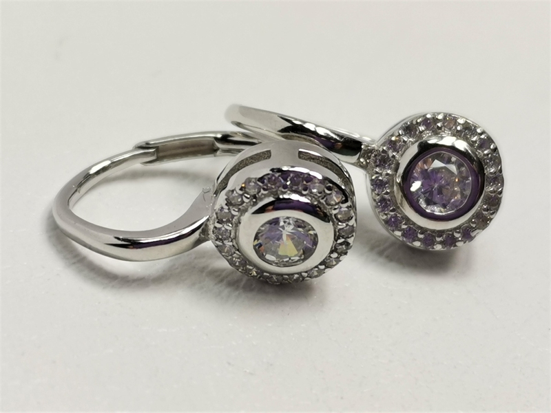 Stříbrná souprava s bílými zirkony, rhodiovaná