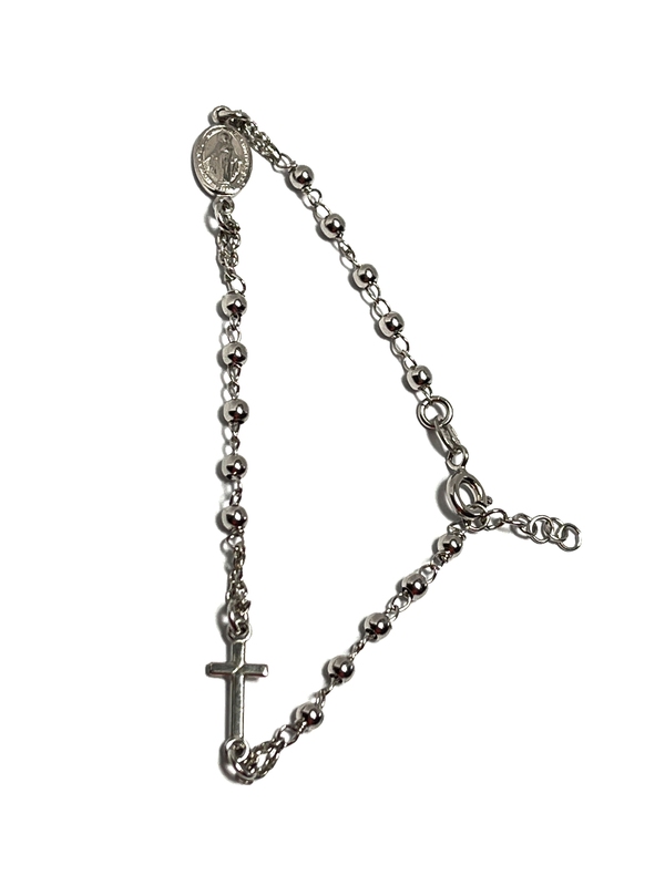 Stříbrný náramek - růženec, rhodiovaný