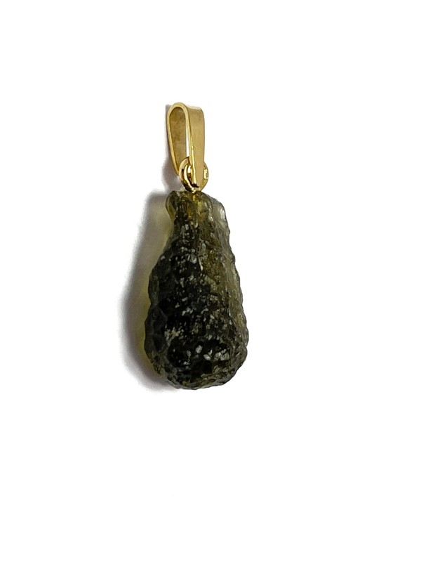 Přívěšek z přírodního vltavínu s ouškem ze žlutého zlata 