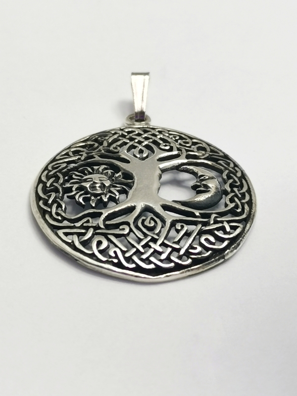 Stříbrný přívěs Slunce a Měsíc se stromem života