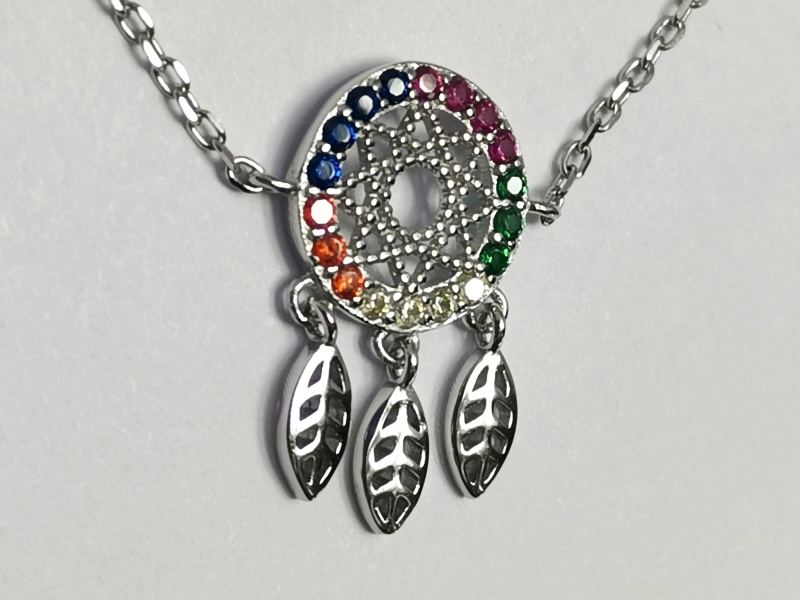 Stříbrný náramek lapač snů s barevnými kamínky