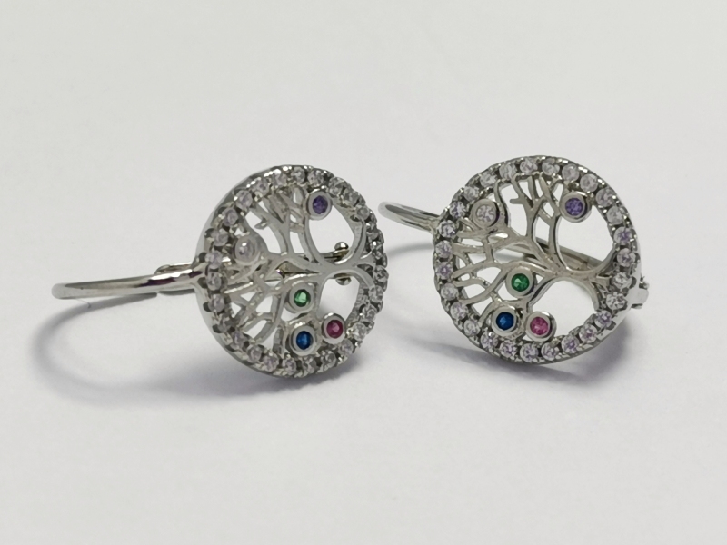 Stříbrné naušnice strom života s barevnými kameny